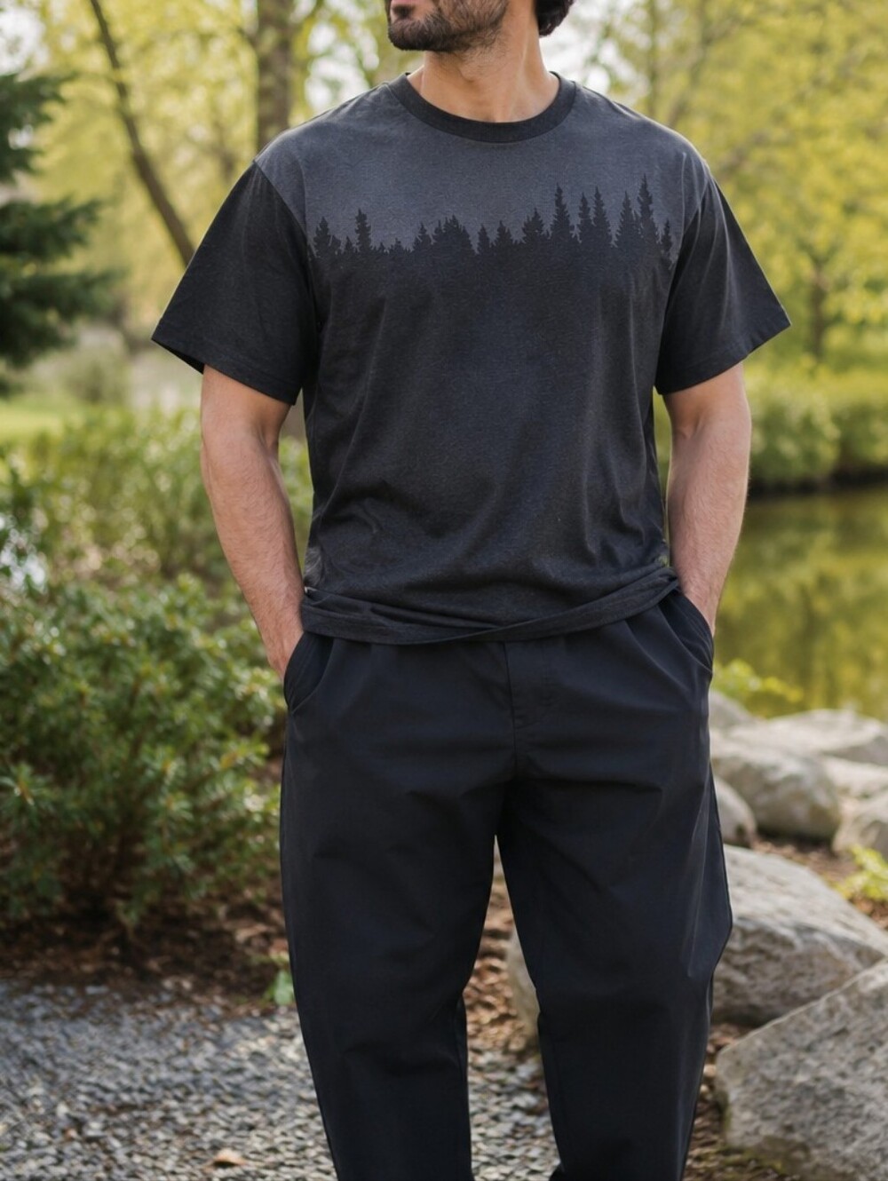 tentree TENCEL™ Organic Cotton Blend Forest Graphic Tee Charcoal Two-Tone